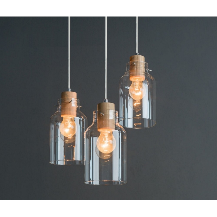 Lámpara colgante ALESSANDRO 3xE27/60W/230V roble