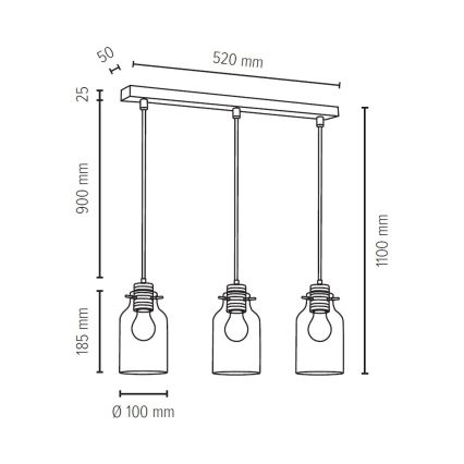 Lámpara colgante ALESSANDRO 3xE27/60W/230V roble