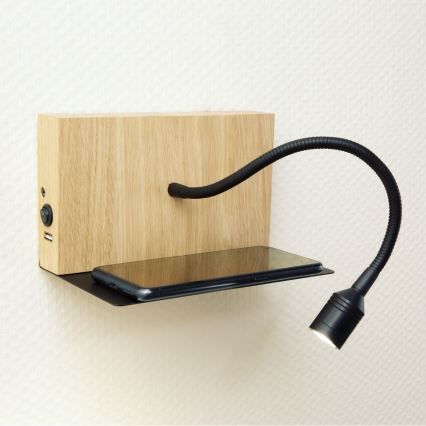 Aplique LED LECTOR LED/2,5W/230V USB roble