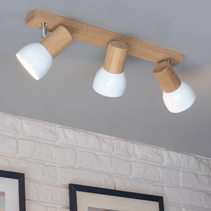Lámpara de focos SVENDA 3xE27/60W/230V roble/blanco