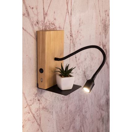 Aplique LED LECTOR LED/2,5W/230V USB roble