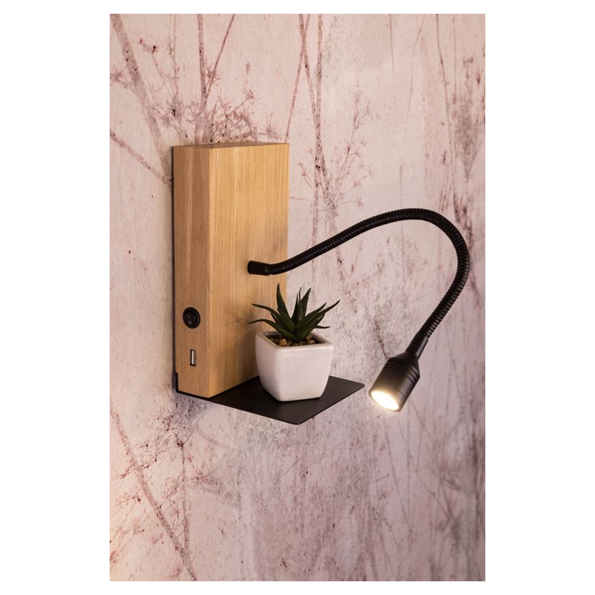 Aplique LED LECTOR LED/2,5W/230V USB roble