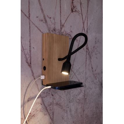 Aplique LED LECTOR LED/2,5W/230V USB roble