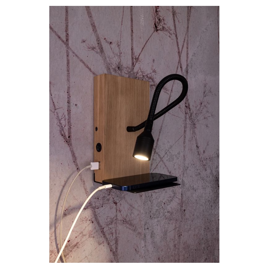 Aplique LED LECTOR LED/2,5W/230V USB roble