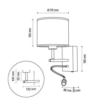Lámpara flexible BOHO 1xE27/25W + LED/1W/230V roble