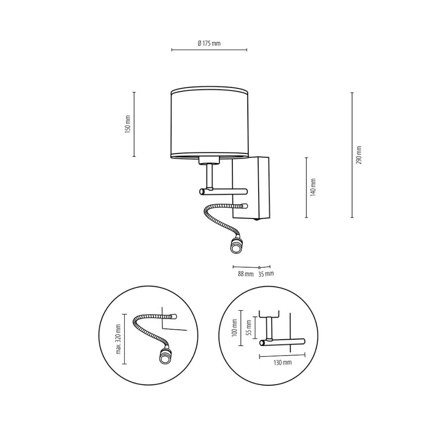 Lámpara de pared LED BOHO 1xE27/25W/230V + LED/1W/230V roble