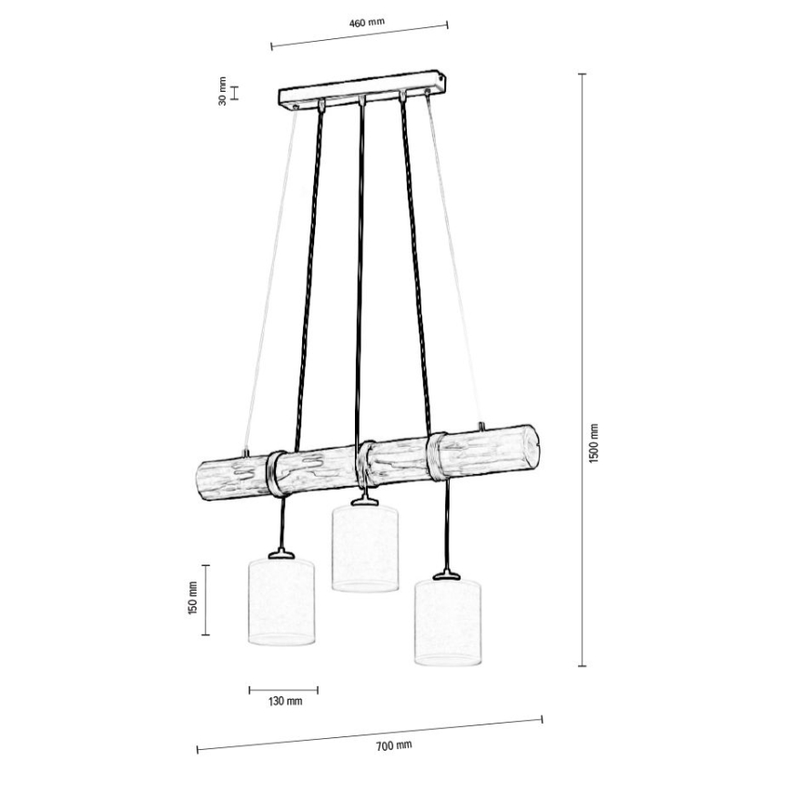 Lámpara colgante TRENO 3xE27/25W/230V pino