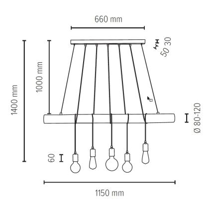 Lámpara colgante TRABO 5xE27/60W/230V pino