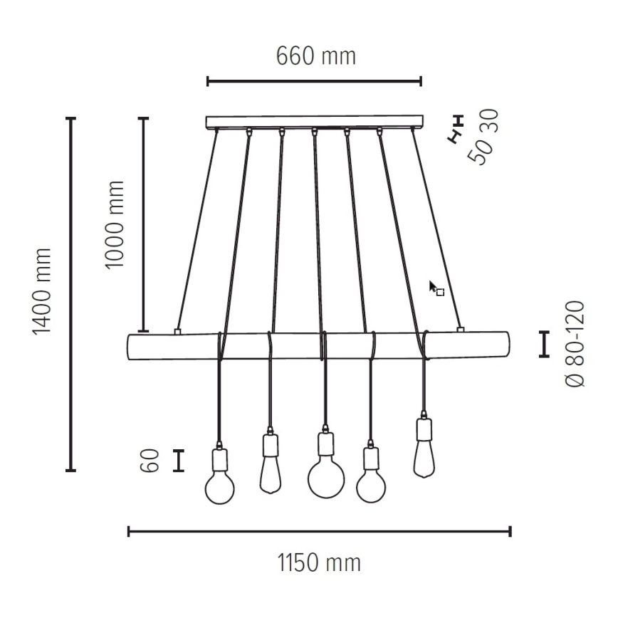 Lámpara colgante TRABO 5xE27/60W/230V pino