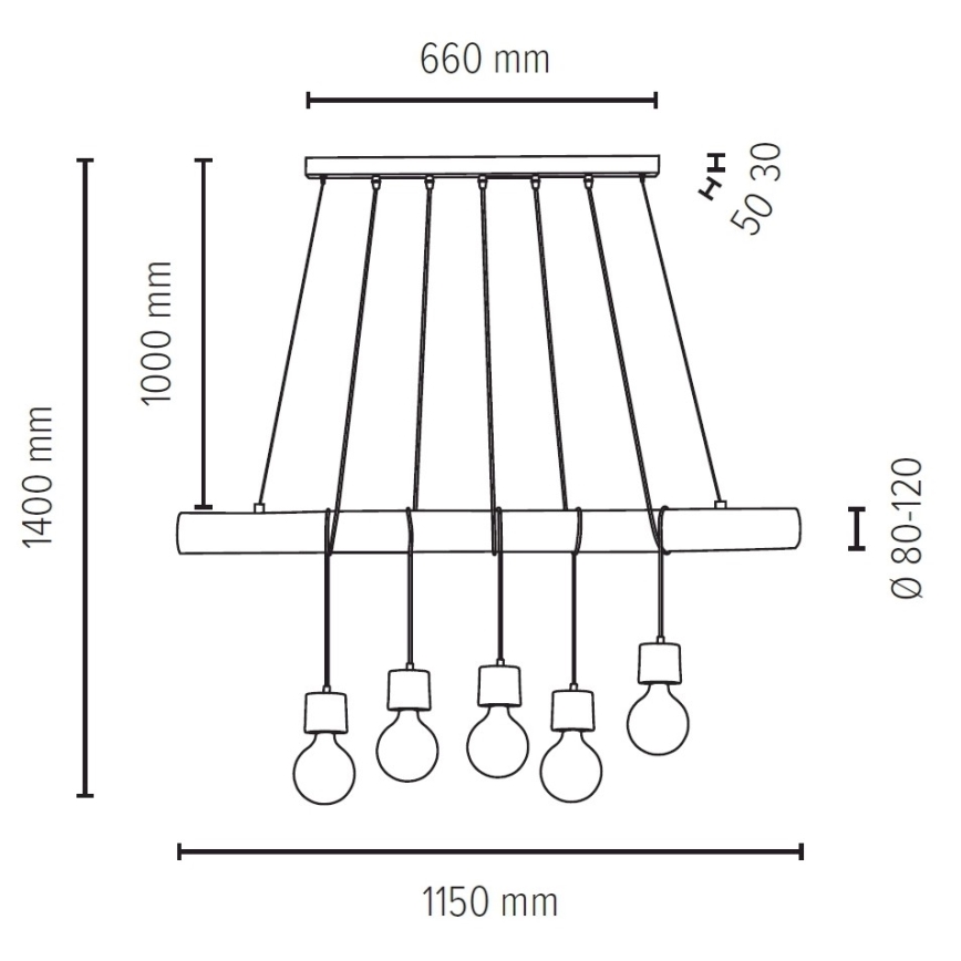 Lámpara colgante TRABO 5xE27/60W/230V pino