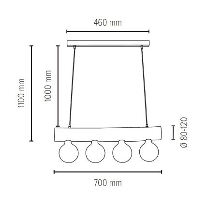 Lámpara colgante TRABO 4xE27/60W/230V pino