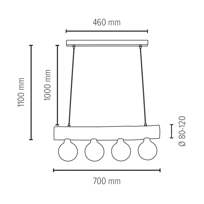 Lámpara colgante TRABO 4xE27/60W/230V pino