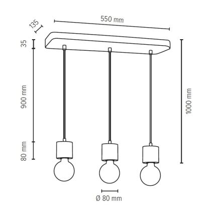 Lámpara colgante con cable STRONG 3xE27/60W/230V hormigón