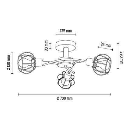 Lámpara de techo VIVIANE 3xE27/60W/230V roble