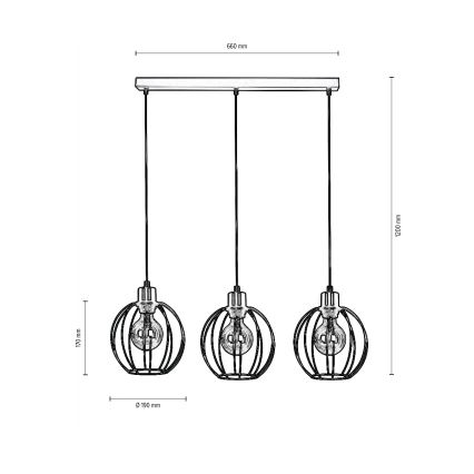 Lámpara colgante con cable BERIS 3xE27/60W/230V roble