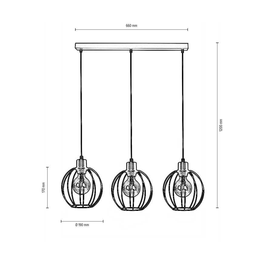 Lámpara colgante con cable BERIS 3xE27/60W/230V roble