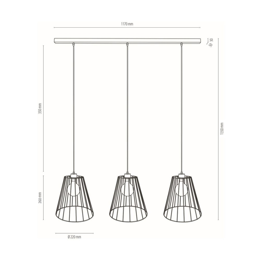 Lámpara colgante ORAZIO 3xE27/60W/230V pino