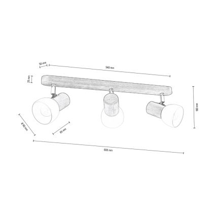 Foco de techo NEL 3xE27/15W/230V pino