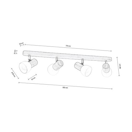 Lámpara de techo empotrable NEL 4xE27/15W/230V pino