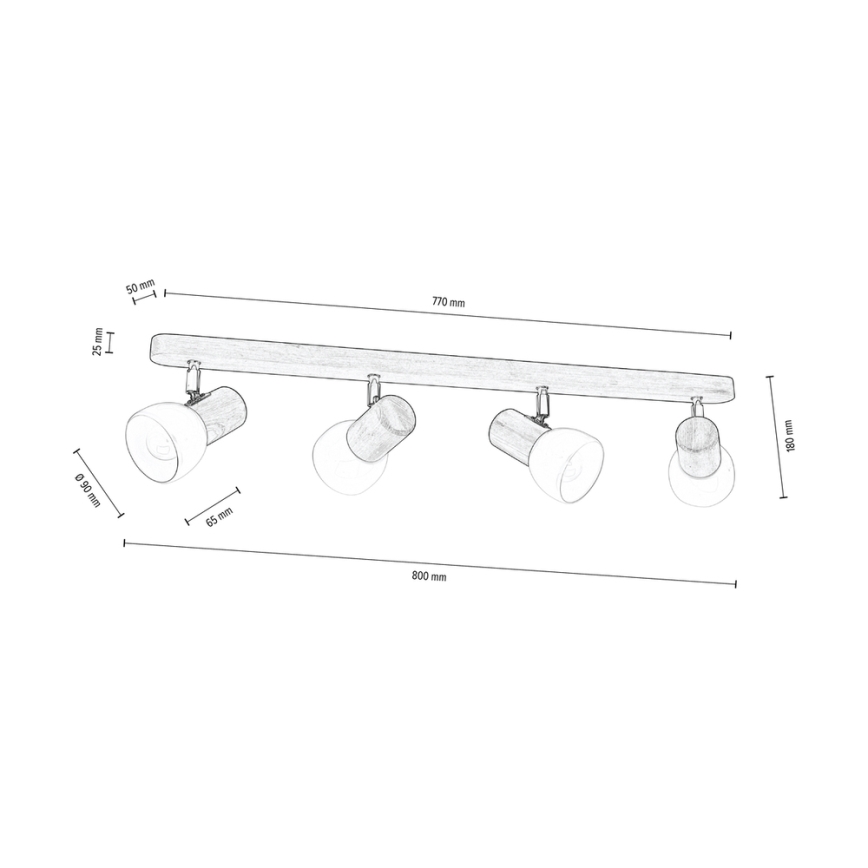 Lámpara de techo empotrable NEL 4xE27/15W/230V pino