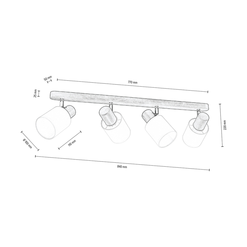 Foco de techo TRENDY 4xE27/15W/230V pino