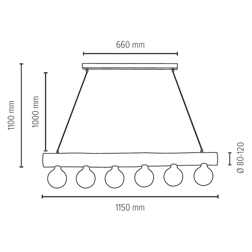 Lámpara colgante TRABO 6xE27/25W/230V roble