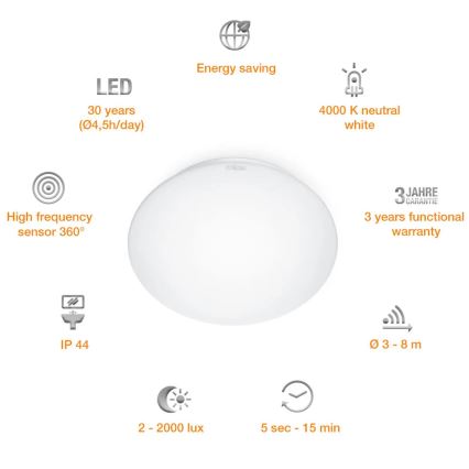 STEINEL 008383 - Iluminación LED para el baño con sensor RS16LED LED/9,5W/230V IP44