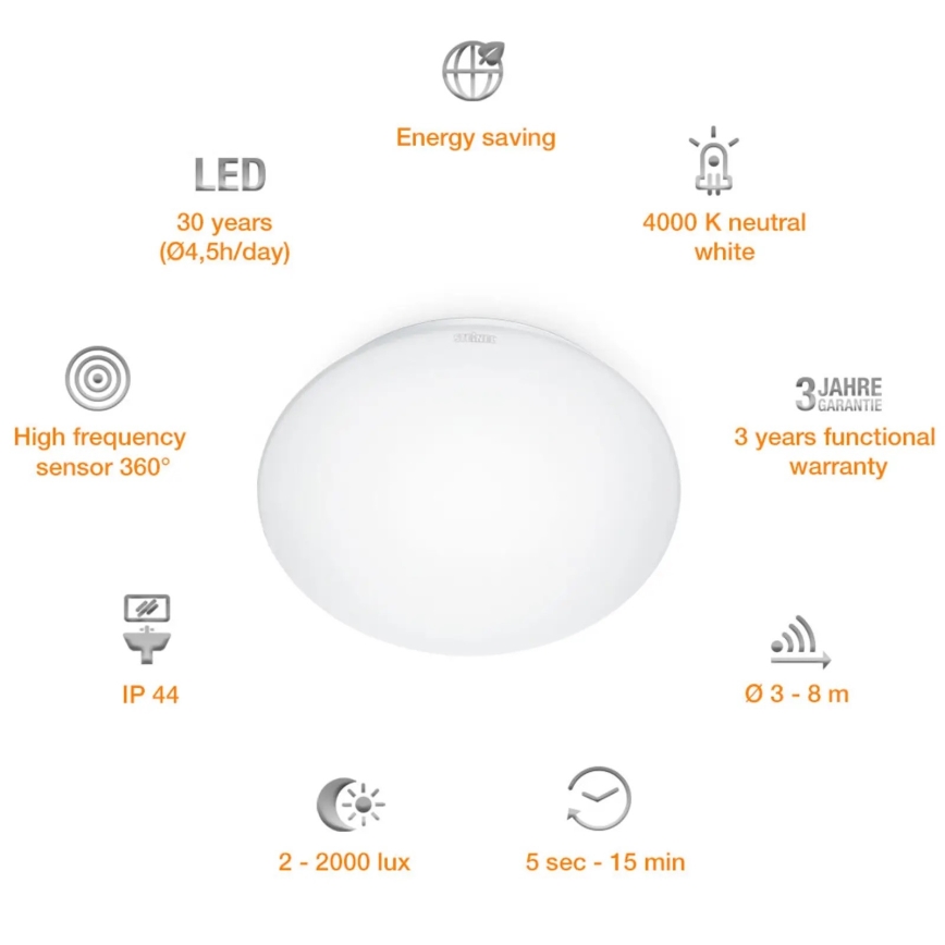 STEINEL 008383 - Iluminación LED para el baño con sensor RS16LED LED/9,5W/230V IP44