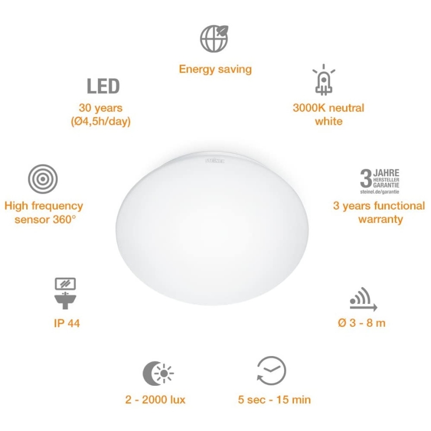 STEINEL 035105 - Iluminación LED para el baño con sensor RS 16 LED G LED/9,5W/230V