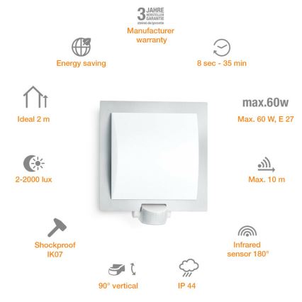 Steinel 566814 - Aplique exterior con sensor 1xE27/60W/240V L 20 S IP44