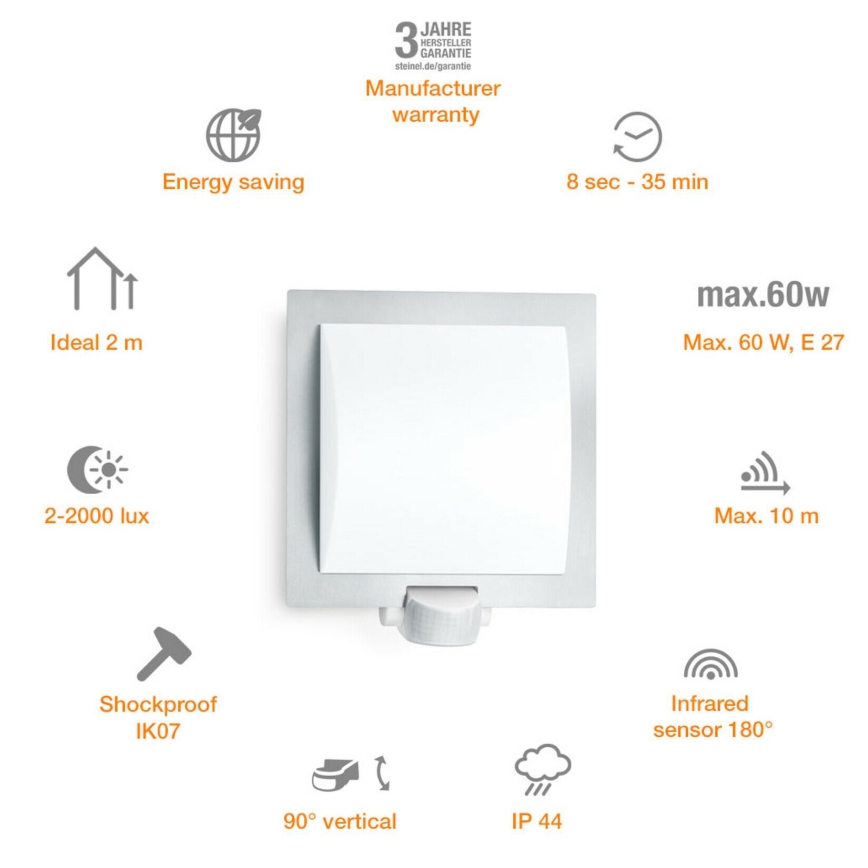 Steinel 566814 - Aplique exterior con sensor 1xE27/60W/240V L 20 S IP44