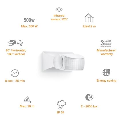 STEINEL 600310 - Sensor infrarrojo exterior IS-1 blanco IP54