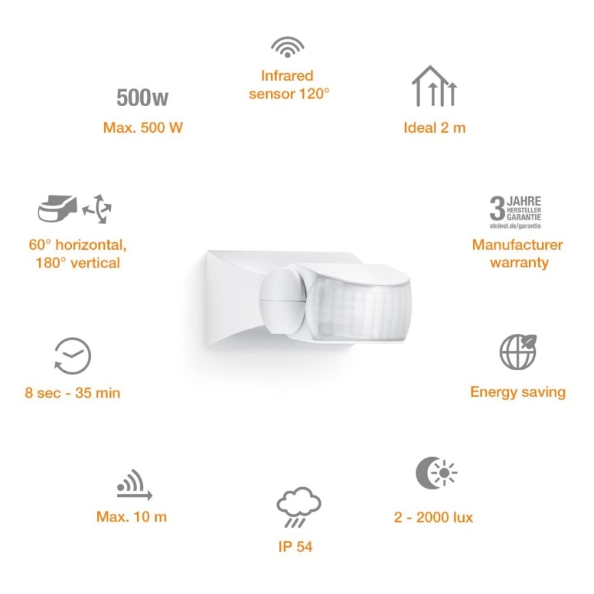 STEINEL 600310 - Sensor infrarrojo exterior IS-1 blanco IP54