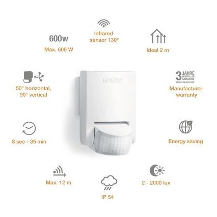 STEINEL 660314 - Detector de movimiento exterior IS 130-2 blanco IP54