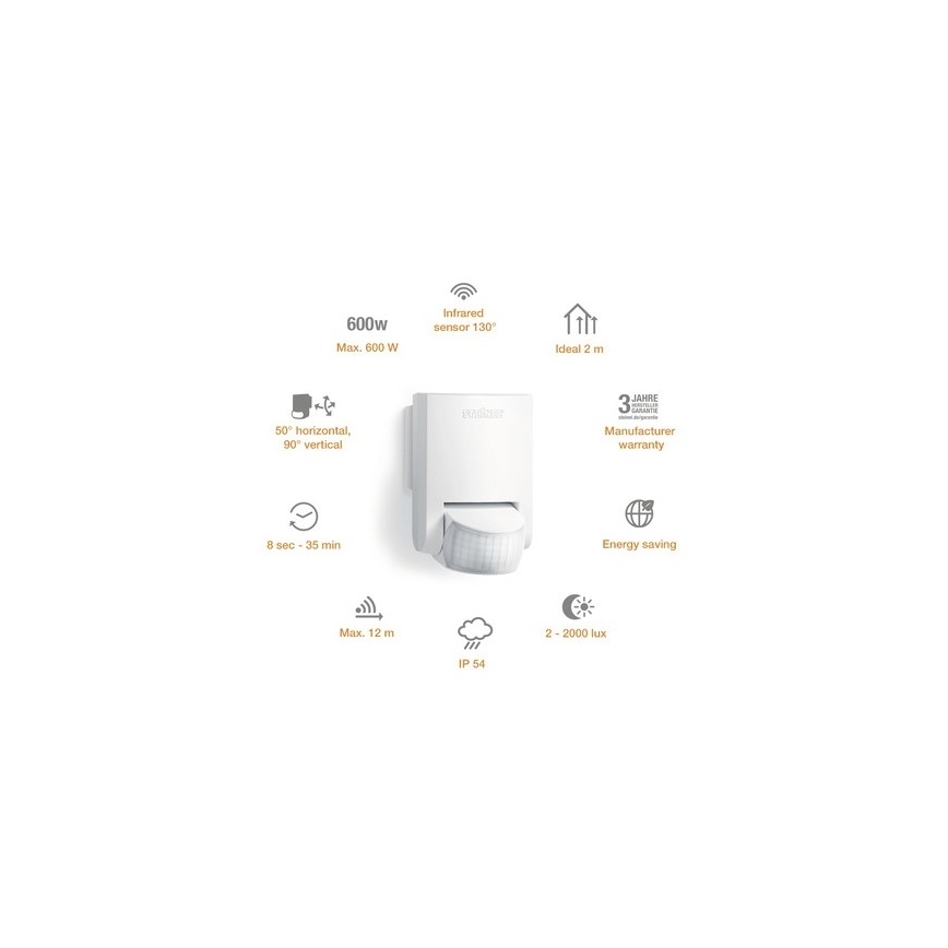 STEINEL 660314 - Detector de movimiento exterior IS 130-2 blanco IP54