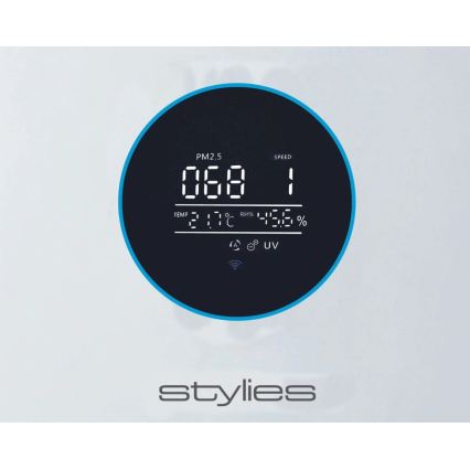 Stylies - Purificador de aire ALPHA con humidificador y lámpara UV-C, 68W/230V, Wi-Fi, blanco