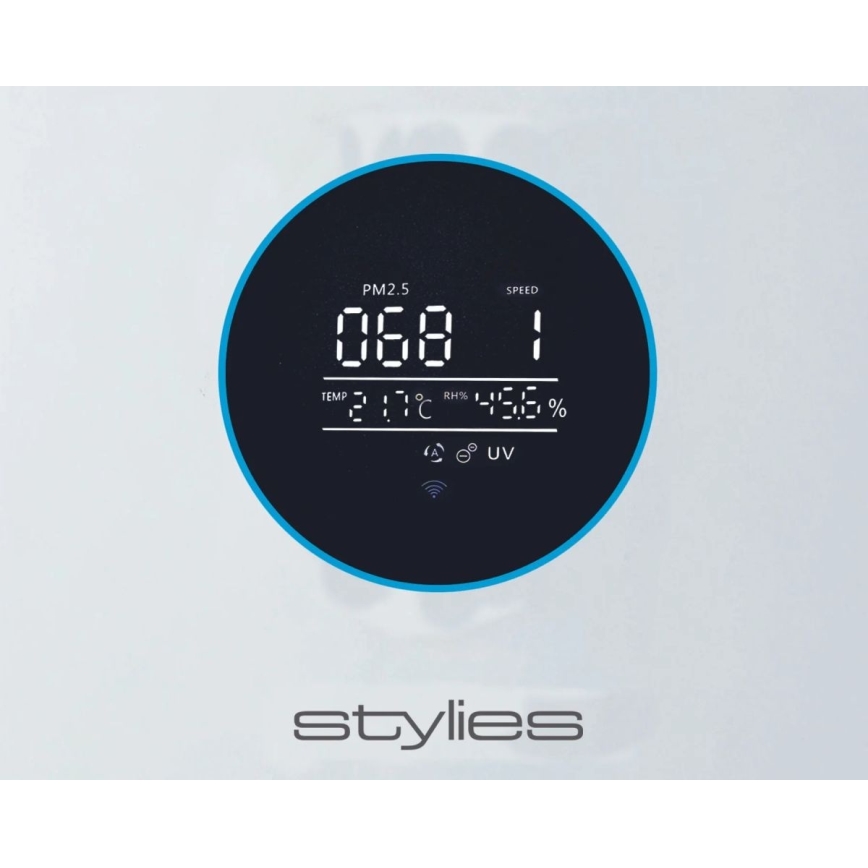 Stylies - Purificador de aire ALPHA con humidificador y lámpara UV-C, 68W/230V, Wi-Fi, blanco