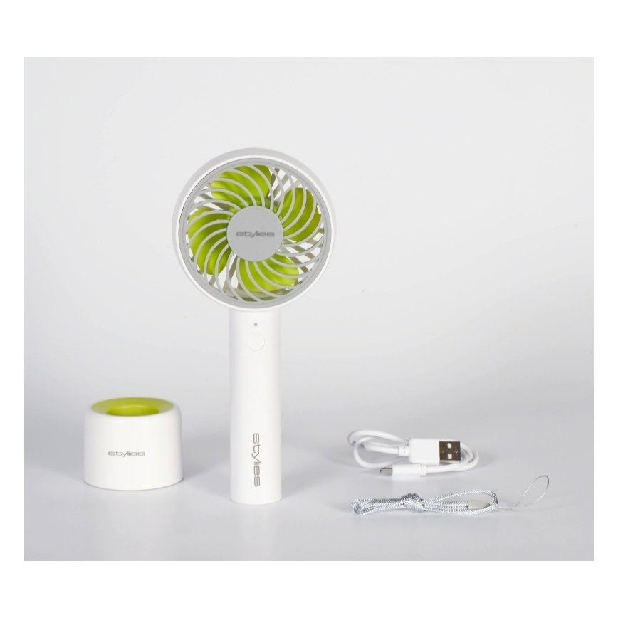 Stylies - Ventilador de mano recargable LACERTA 4W/5V 2500 mAh blanco