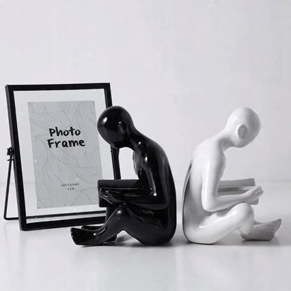 Sujetalibros 17,5x13x14 cm negro/blanco
