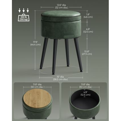 Taburete CORE de cuero, verde