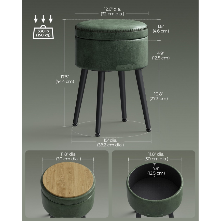 Taburete CORE de cuero, verde