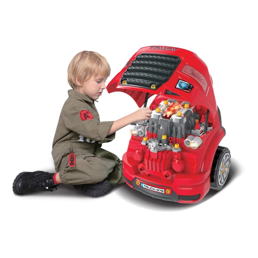 Taller de reparación de coches para niños 3xAAA + 1xCR2025 rojo
