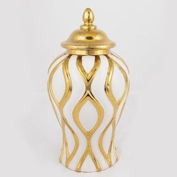 Tarro de cerámica 30,6x16,2 cm dorado/blanco