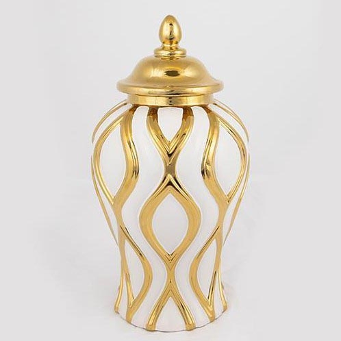 Tarro de cerámica 30,6x16,2 cm dorado/blanco