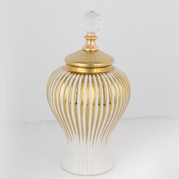 Tarro de cerámica 35x17,5 cm dorado/blanco