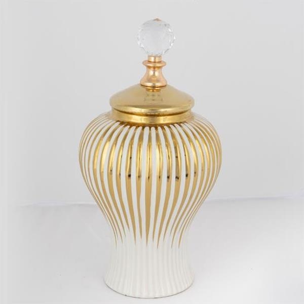 Tarro de cerámica 35x17,5 cm dorado/blanco