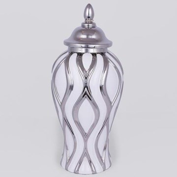 Tarro de cerámica 35x18,5 cm plata/blanco
