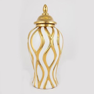Tarro de cerámica 42,6x18,8 cm dorado/blanco