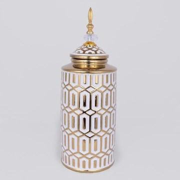 Tarro de cerámica 45,7x16,9 cm dorado/blanco