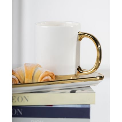 Taza con cuchara LANA crema/dorado
